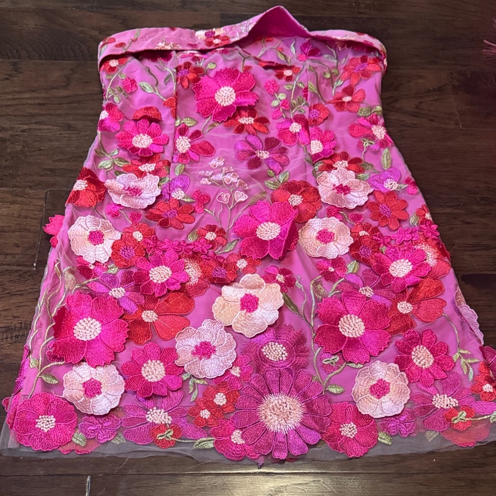 Floral Embroidered Strapless Dress